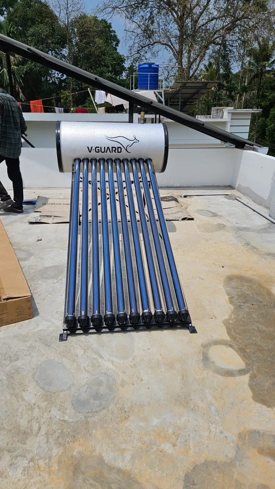 Completed solar water heater setup