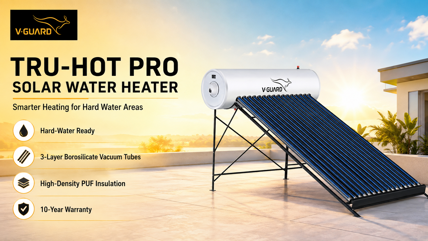 V-Guard Tru-Hot Pro solar water heater for hard-water areas